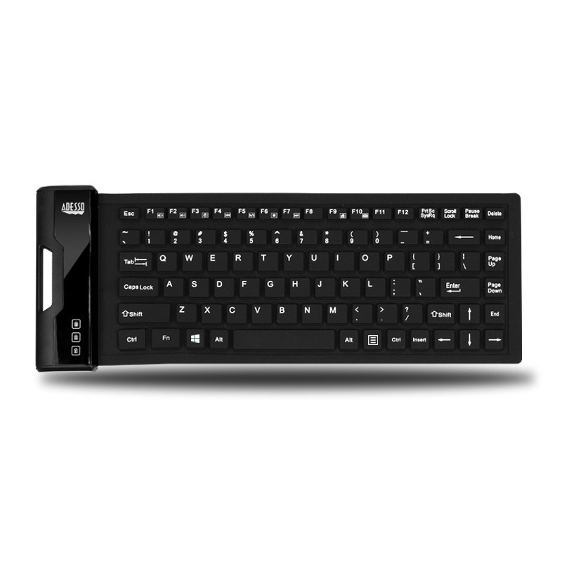 Adesso Wired Waterproof Flex Keyboard, Black AKB-212UB Antimicrobial, Flexible
