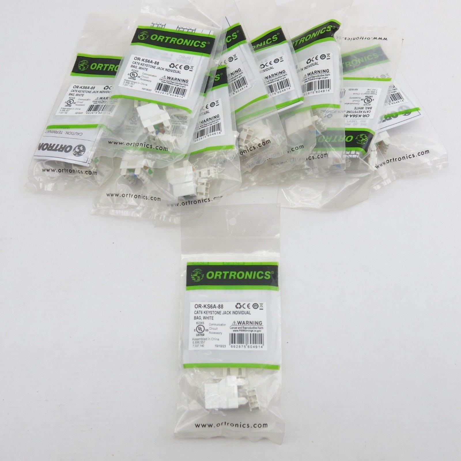 Lot of 10 - OR-KS6A-88 Ortronics Category 6 Keystone Jack, OR-KS6A-88 White