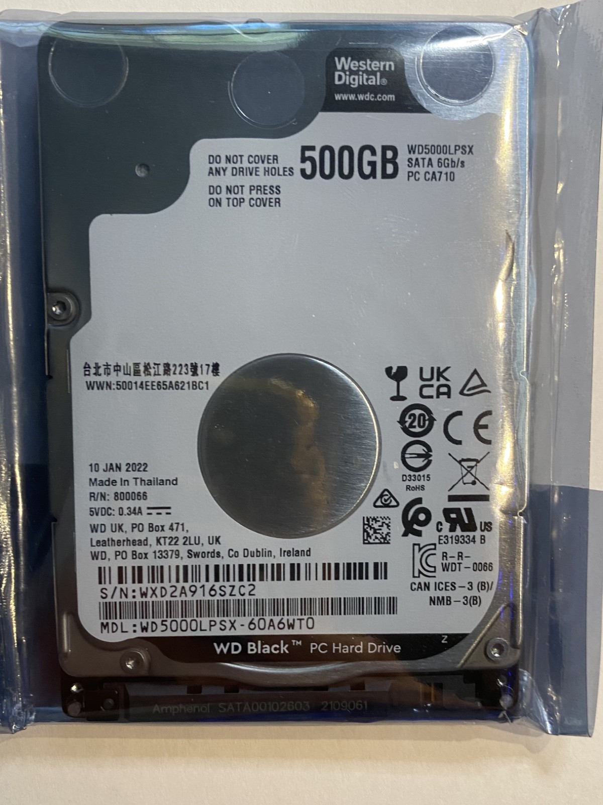 WD Black WD5000LPSX 500GB 7200 RPM SATA 6.0Gb/s 2.5" Internal Hard Drive HDD