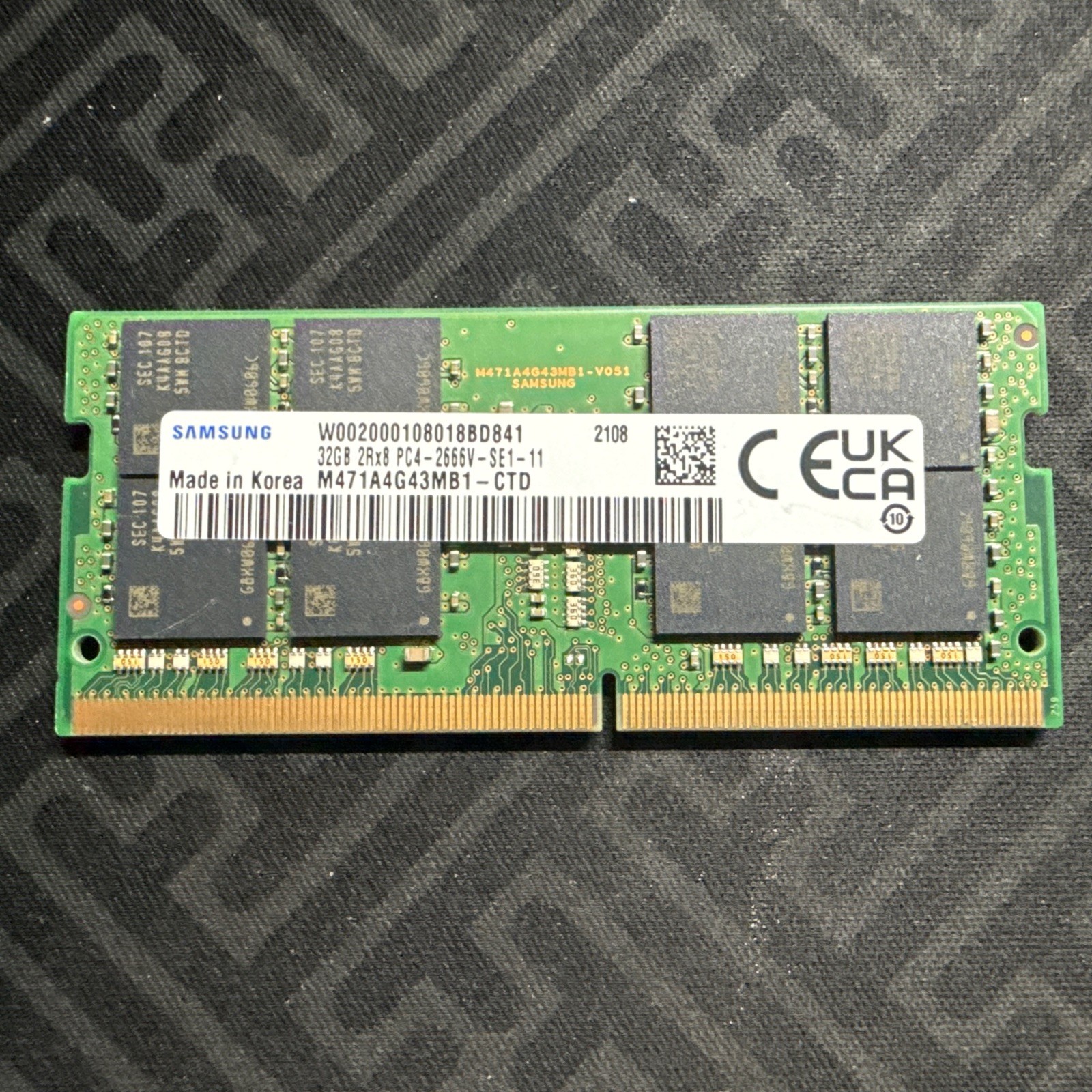 Samsung 32GB DDR4 2666 MHz PC4-21300 Laptop RAM M471A2K43CB1-CTD