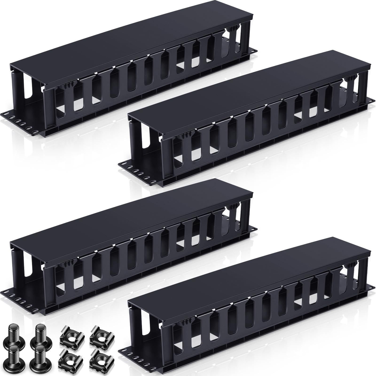 4 Pcs 2u Horizontal Mount Cable Management 19 Inch Cable Management Panel 12 ...