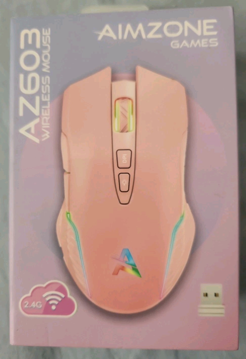 NEW Aimzone Games AZ603 Wireless Gaming Mouse (Pink) 7 Programmable Buttons