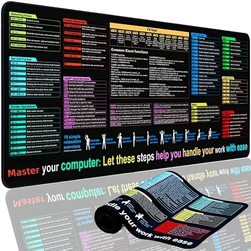 Excel Cheat Sheet Desk Pad Mat (11.8X31.5In) - XL Excel Formulas Shotcuts Mouse