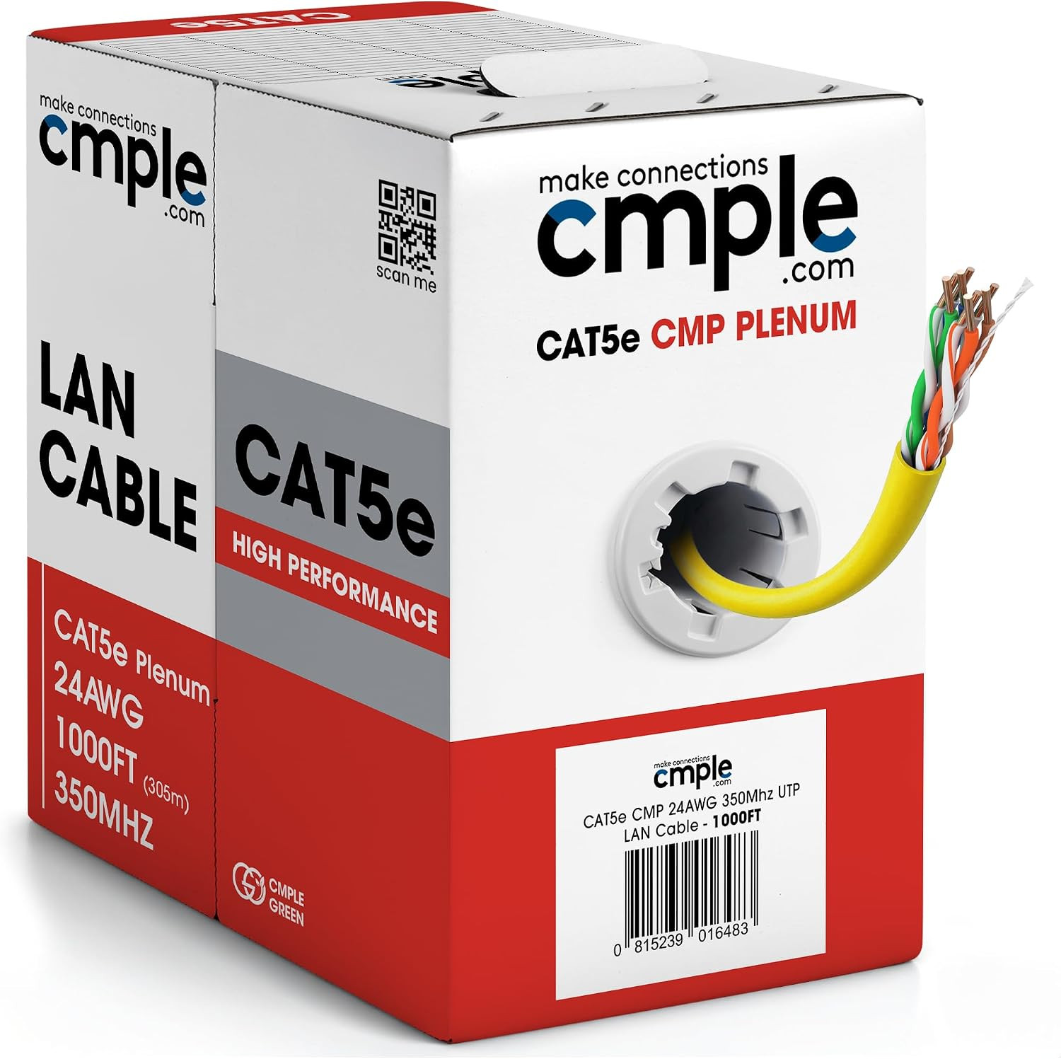 Cmple - Cat5E Plenum Cable 1000Ft, CMP, Yellow, 350Mhz Gigabit Ethernet Solid Ne