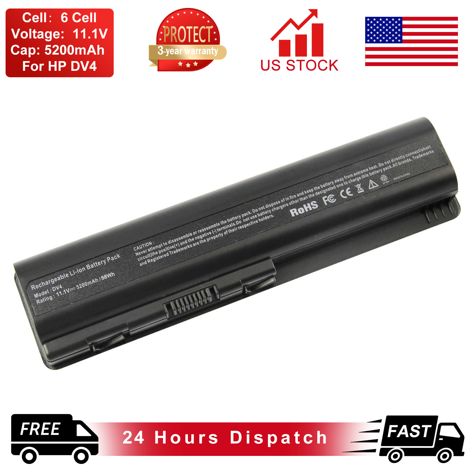 10.8V 5200mAh 6Cell Spare Battery For HP Pavilion Series Laptop G50-G70 DV4 DV5