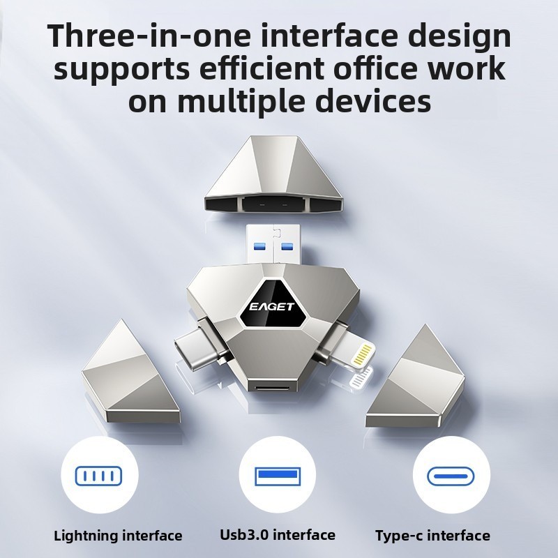 EAGET three-in-one USB flash drive for mobile phones and computers 128GB-Silver