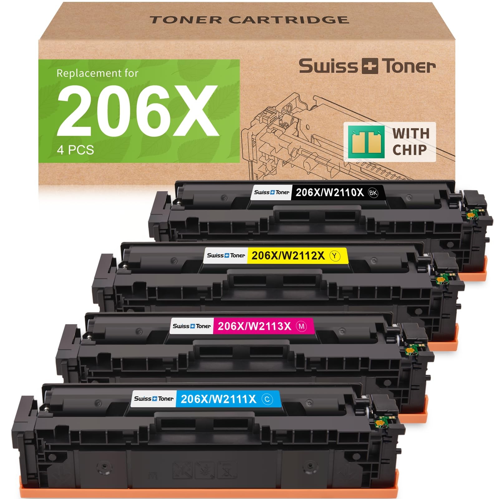 ** NEW HP Toner | 206X / 206A | Black / Color | With Chips | Compatible | 4-Pack
