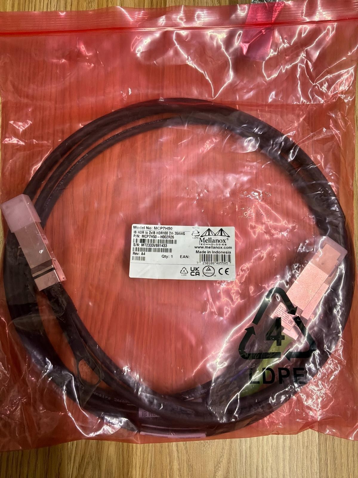 Mellanox MCP7H50 HDR100 InfiniBand Cable 2m QSFP56 to Dual QSFP56 26AWG 