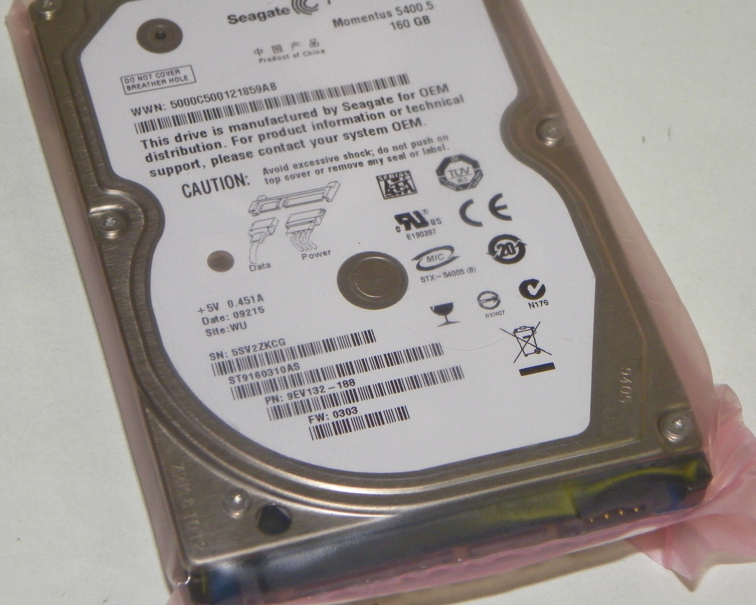 Seagate ST9160310AS P/N: 9EV132-188 FW:0303 WU laptop 160GB 2.5" SATA Hard Drive