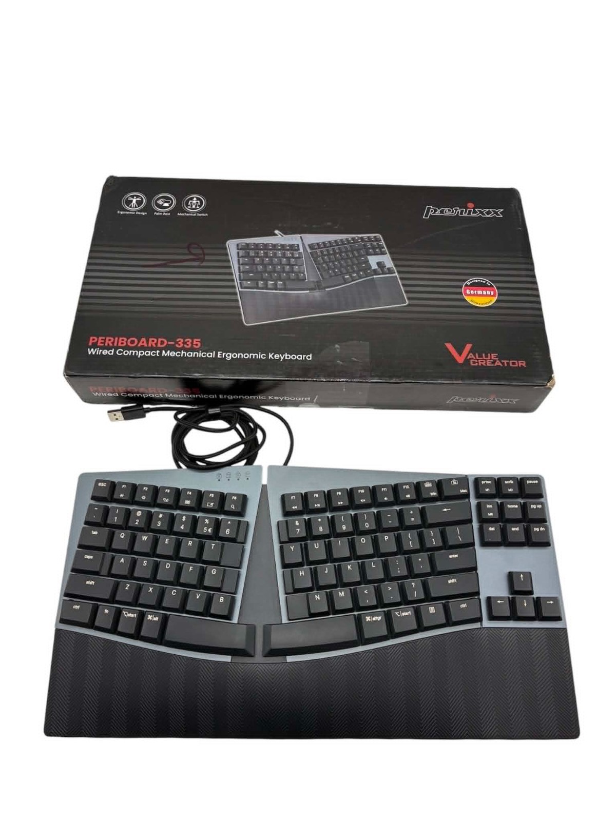 Perixx PERIBOARD-335 Mechanical Ergonomic Keyboard - Red Switch, Linear.