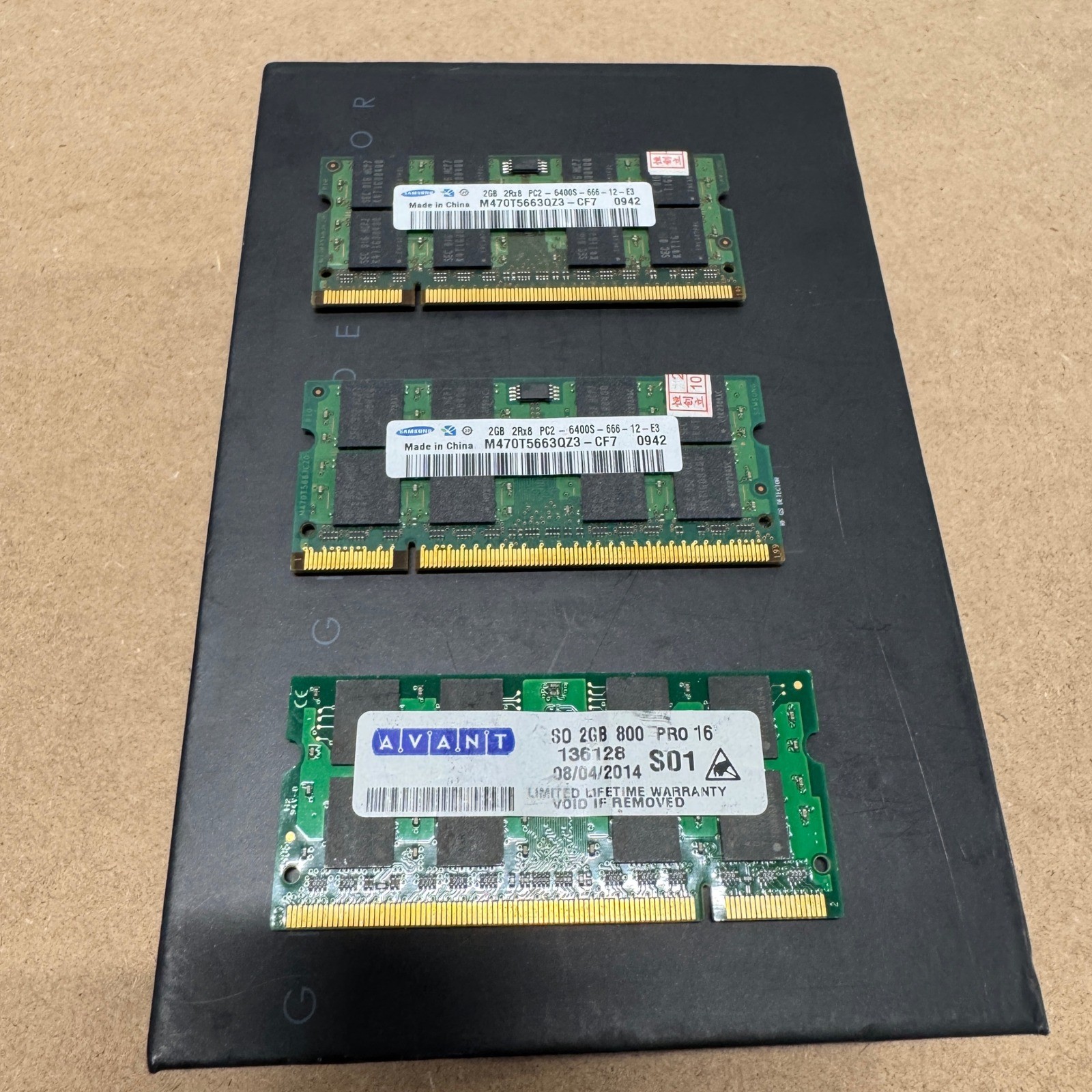 6GB Lot 3x 2GB DDR2 Laptop RAM 2xSamsung PC2-6400S M470T5663QZ3-CF7 Avant 800MHz