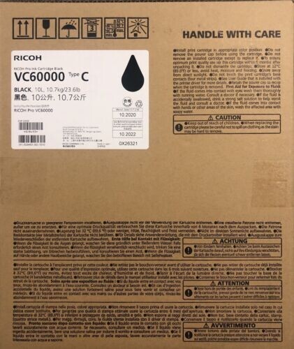 RICOH Pro Ink Cartridge 10 Liters - VC60000 - Type C - BLACK - NEW In Box 