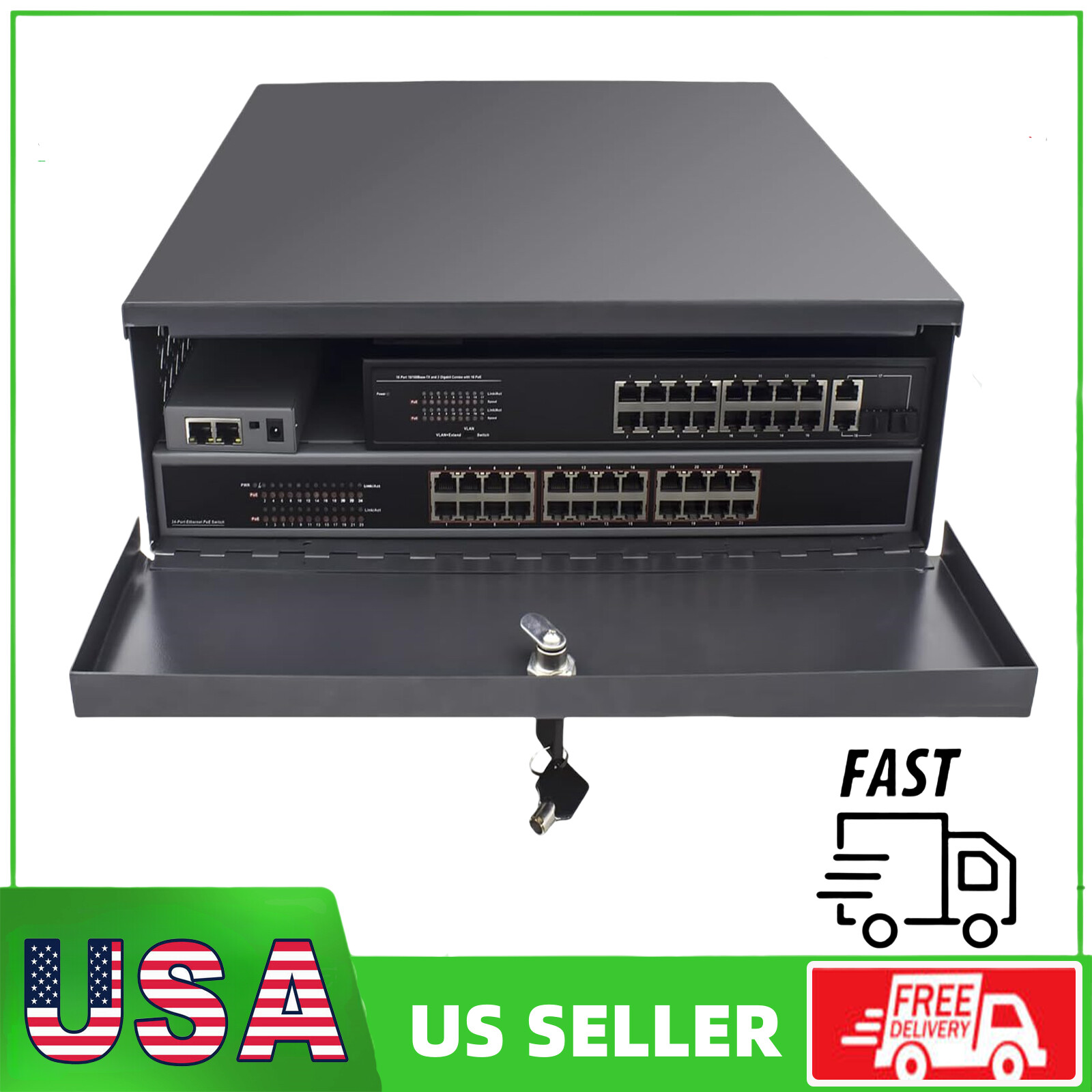 21"x 21"x 8" Heavy Duty 16 Gauge Steel DVR Security Lock Box with AC Fan Retread