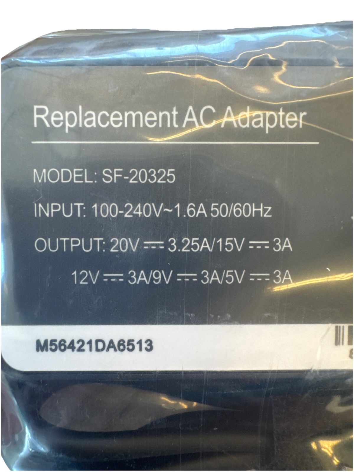 Replacement AC adapter model SF20325 Input 100–2 40 B – 1.6 A 50/60hz￼out 20v