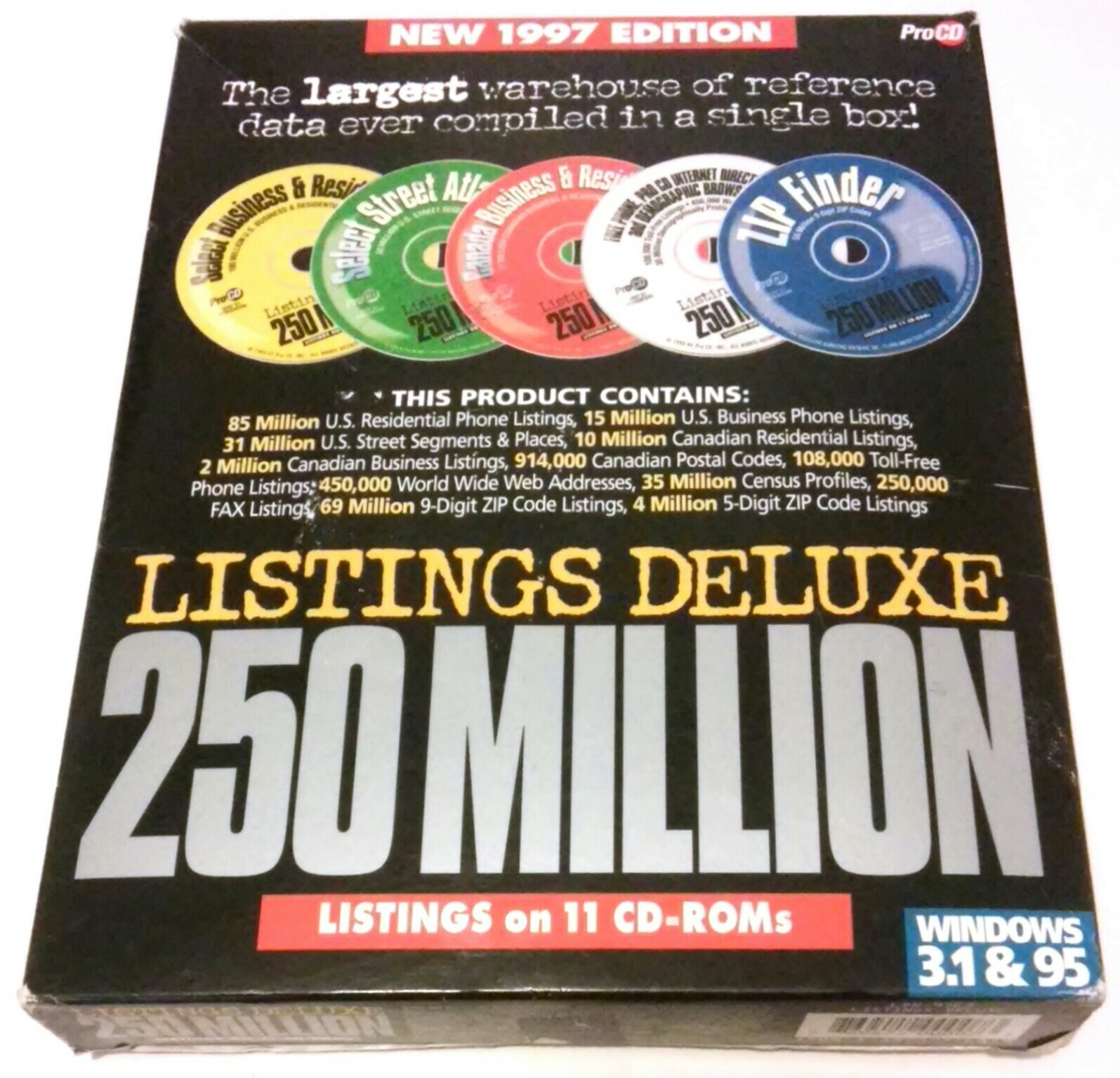 1997 MEGA RARE USA 250 MILLIONS LISTINGS DELUXE ON 11 CD ROMS BY ACXIOM CO PROCD