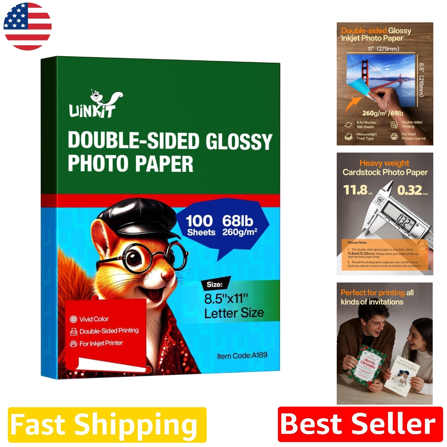 Bulk 500 Sheets 8.5x11 Glossy Photo Paper Heavy 260gsm Inkjet Double-Sided