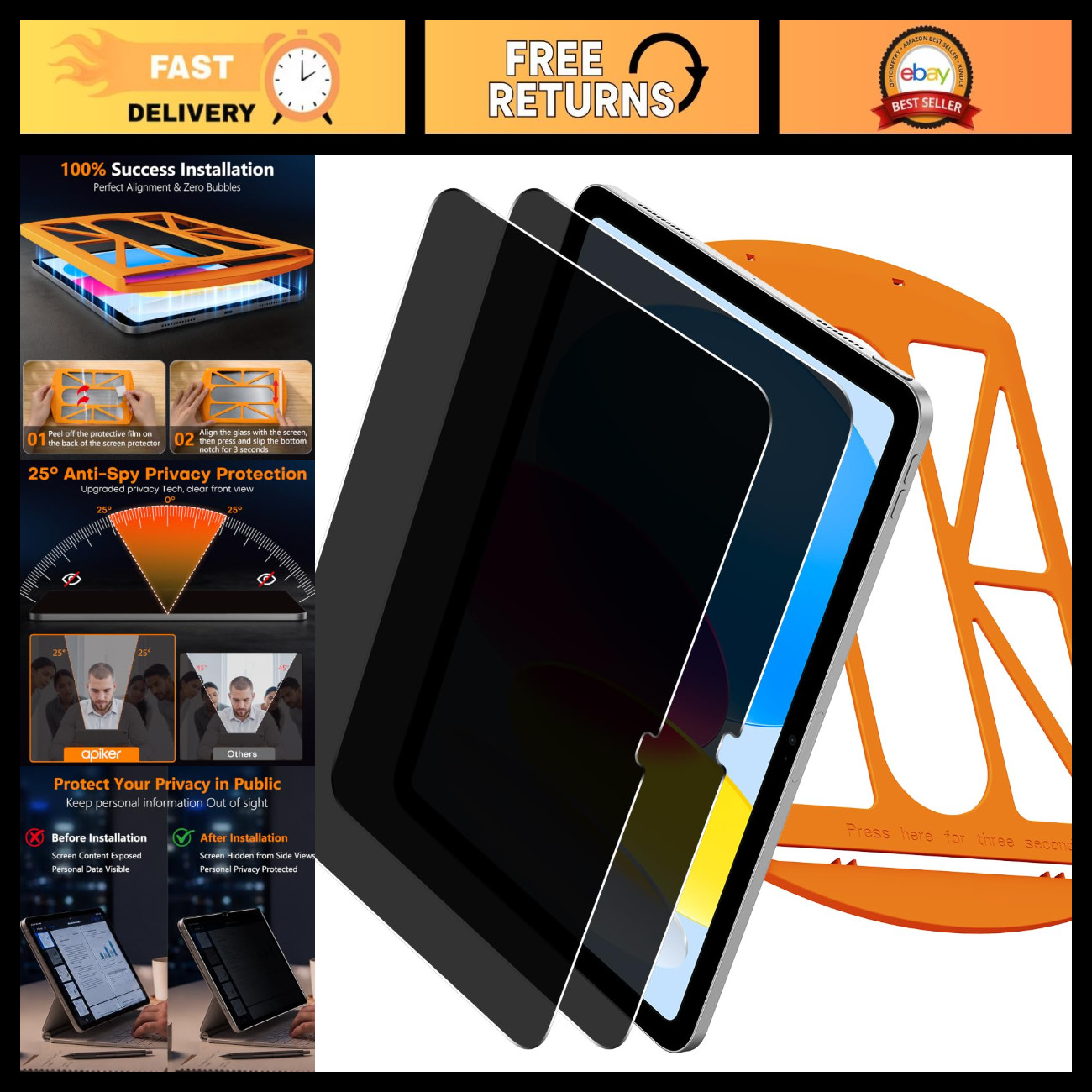 2 Pack Privacy Screen Protector for iPad A16 11th/10th Gen - Anti-Glare, HD Clar