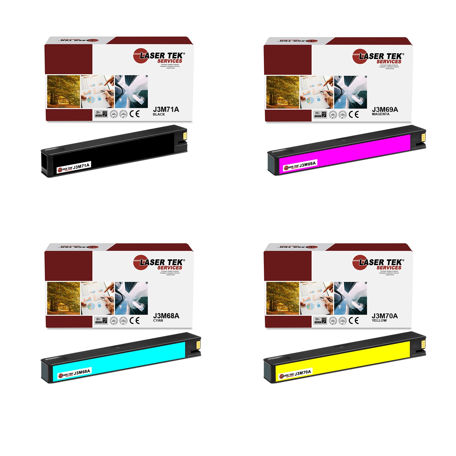 4Pk LTS 981A BCMY HY Compatible for HP PageWide Enterprise 556dn 556xh Ink