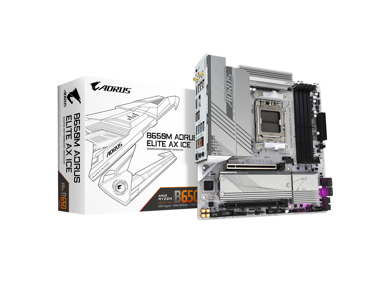 GIGABYTE B650M AORUS ELITE AX ICE AM5 LGA 1718 AMD B650 M-ATX Motherboard, DDR5,