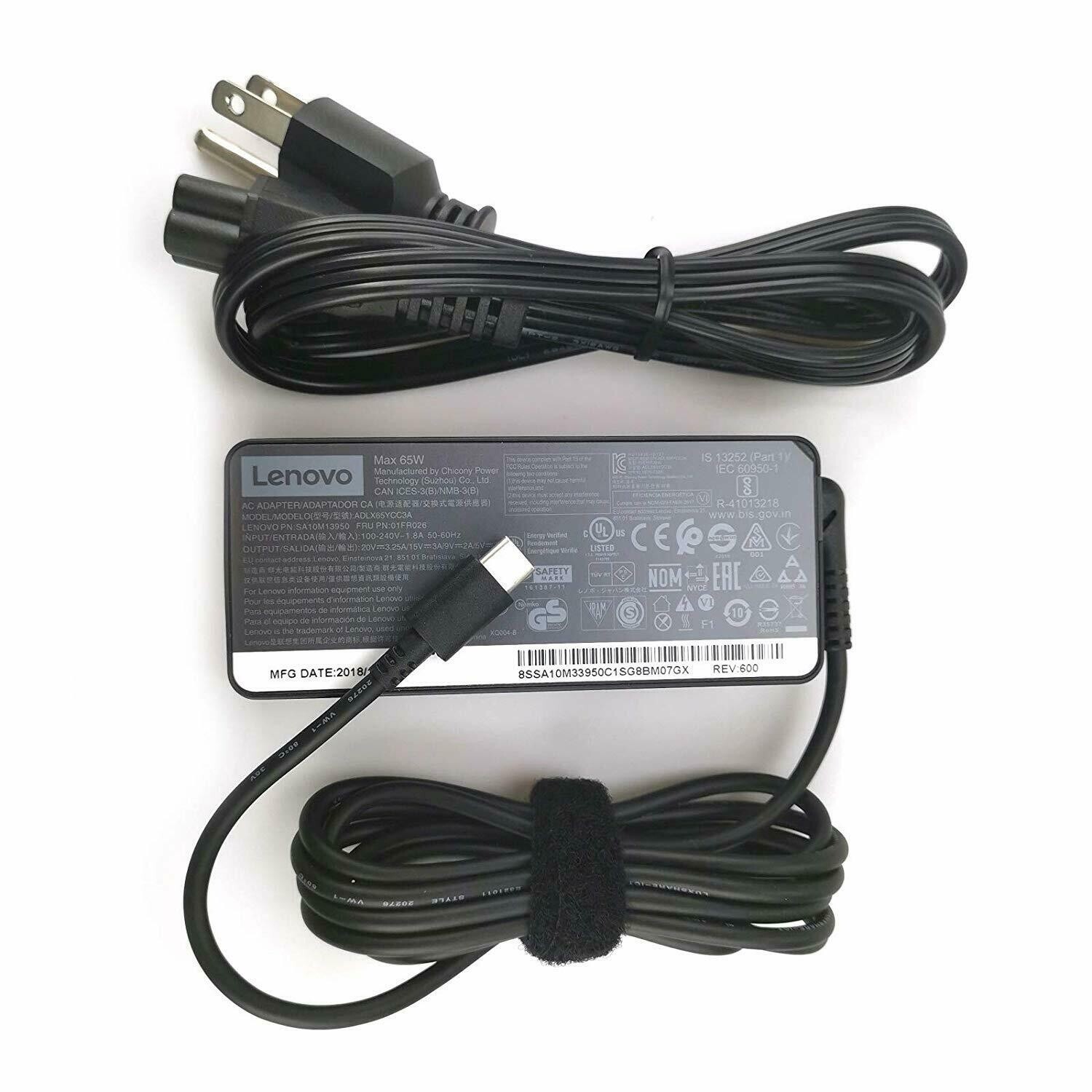 Genuine 65W USB-C Adapter for Lenovo ThinkPad E580 E585 E590 E590S ADLX65YCC3A