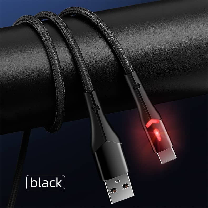 3ft LED Streamer Light Up USB-A to USB-C Fast Charging Data Cable QC Compatible