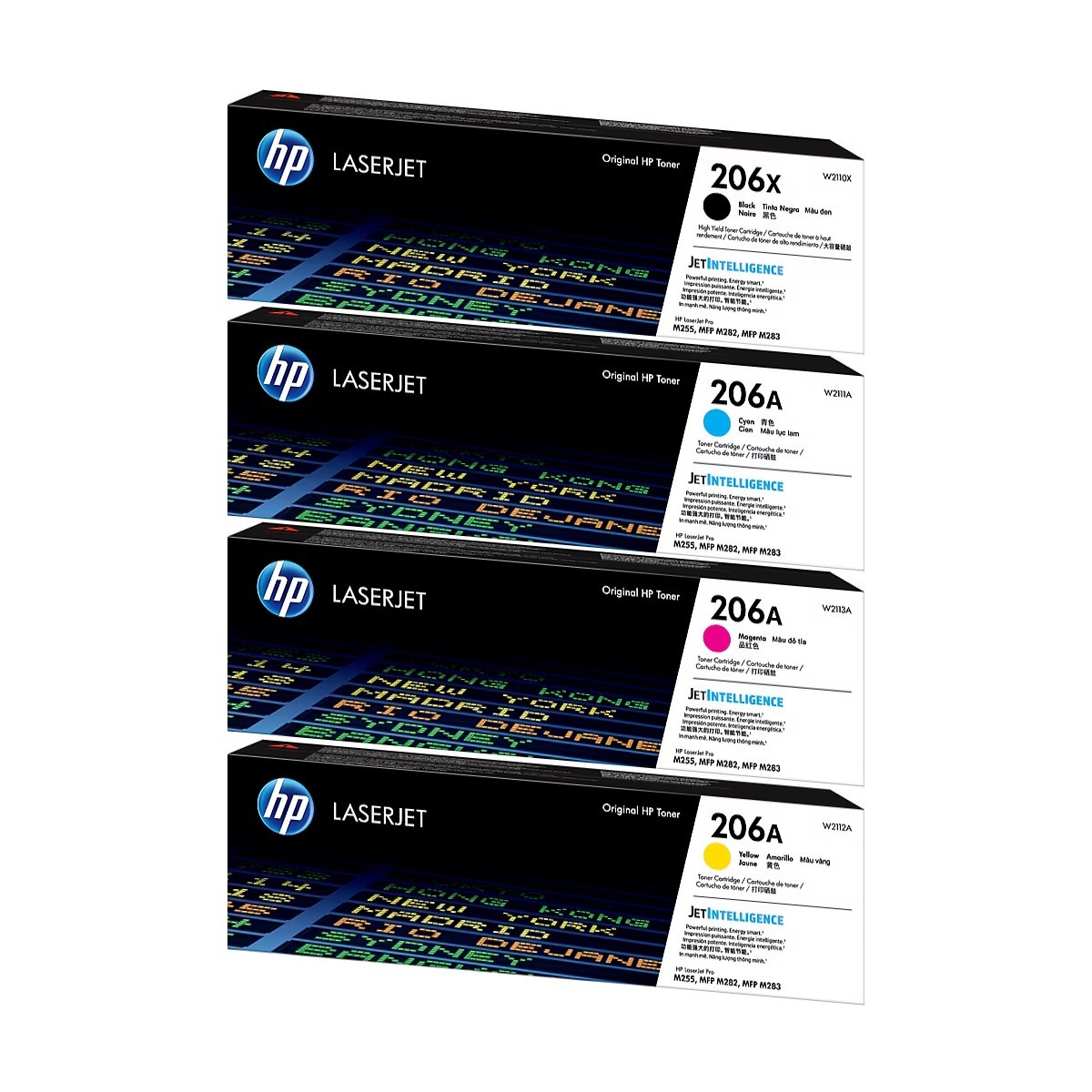 HP 206X Black High Yield, 206A Cyan/Magenta/Yellow Standard Yield Toner Set