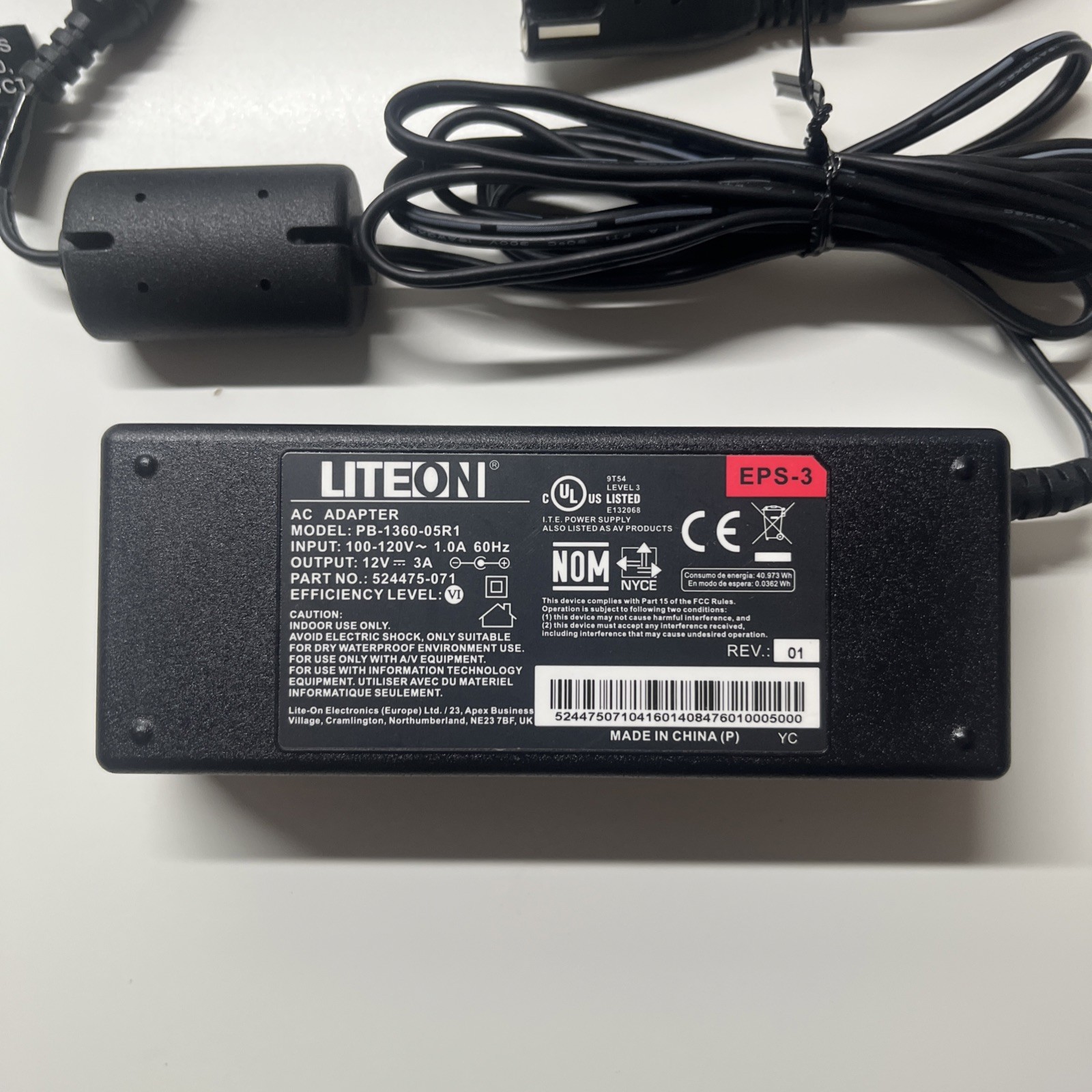 Liteon PB-1360-05R1 AC Adapter 12V 3A Power Supply NO/POWER CORD
