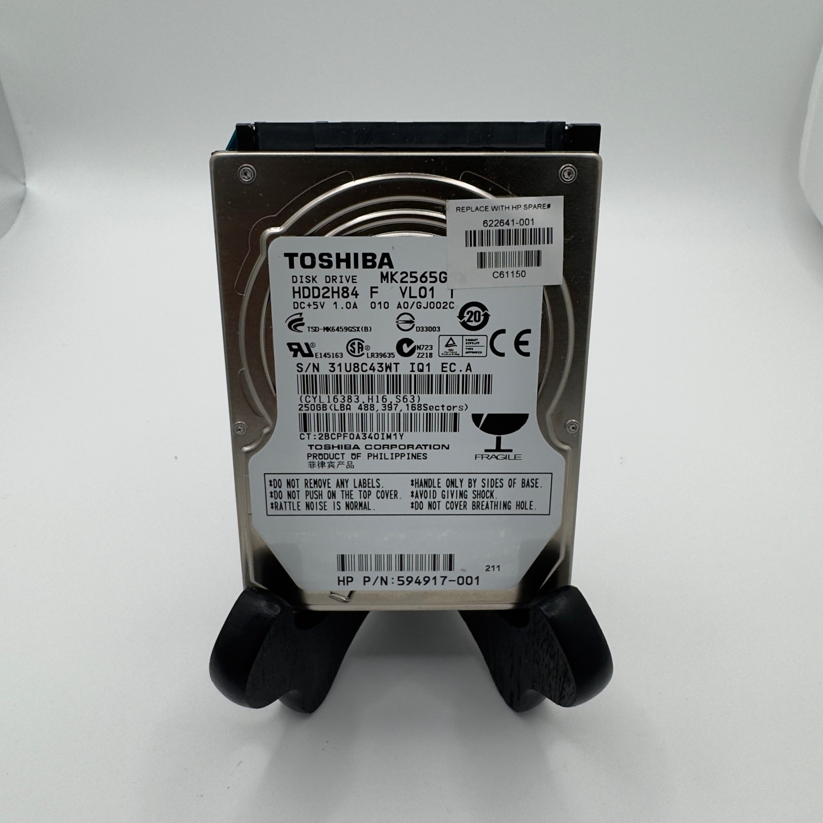 Toshiba 250GB Internal 5400RPM 2.5" (MK2565GSX) HDD - Untested - GC325