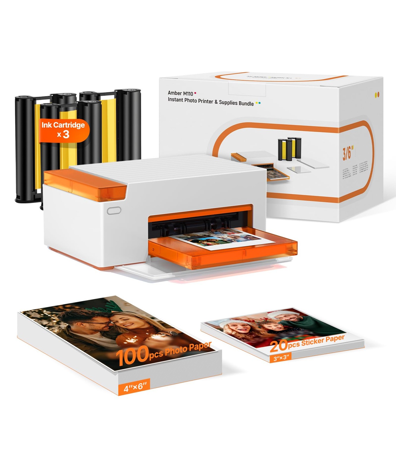 Liene M110 4x6'' & 3x3 Photo Sticker Printer Bundle (100 pcs Photo+20 pcs...