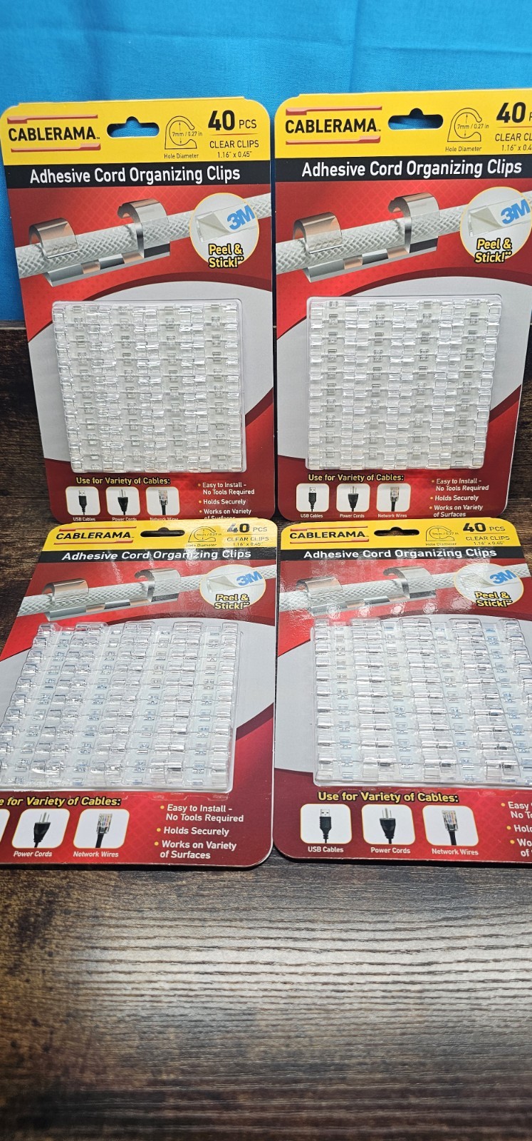 Cablerama Adhesive Cord Organizing Clips 40 Pieces Clear Clips Lot Of 4 