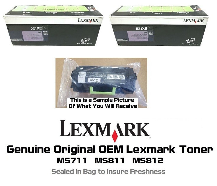 2 Mostly New Genuine Lexmark 521XE 52D1X0E Toners MS711 MS811 SEALED BAG 70%