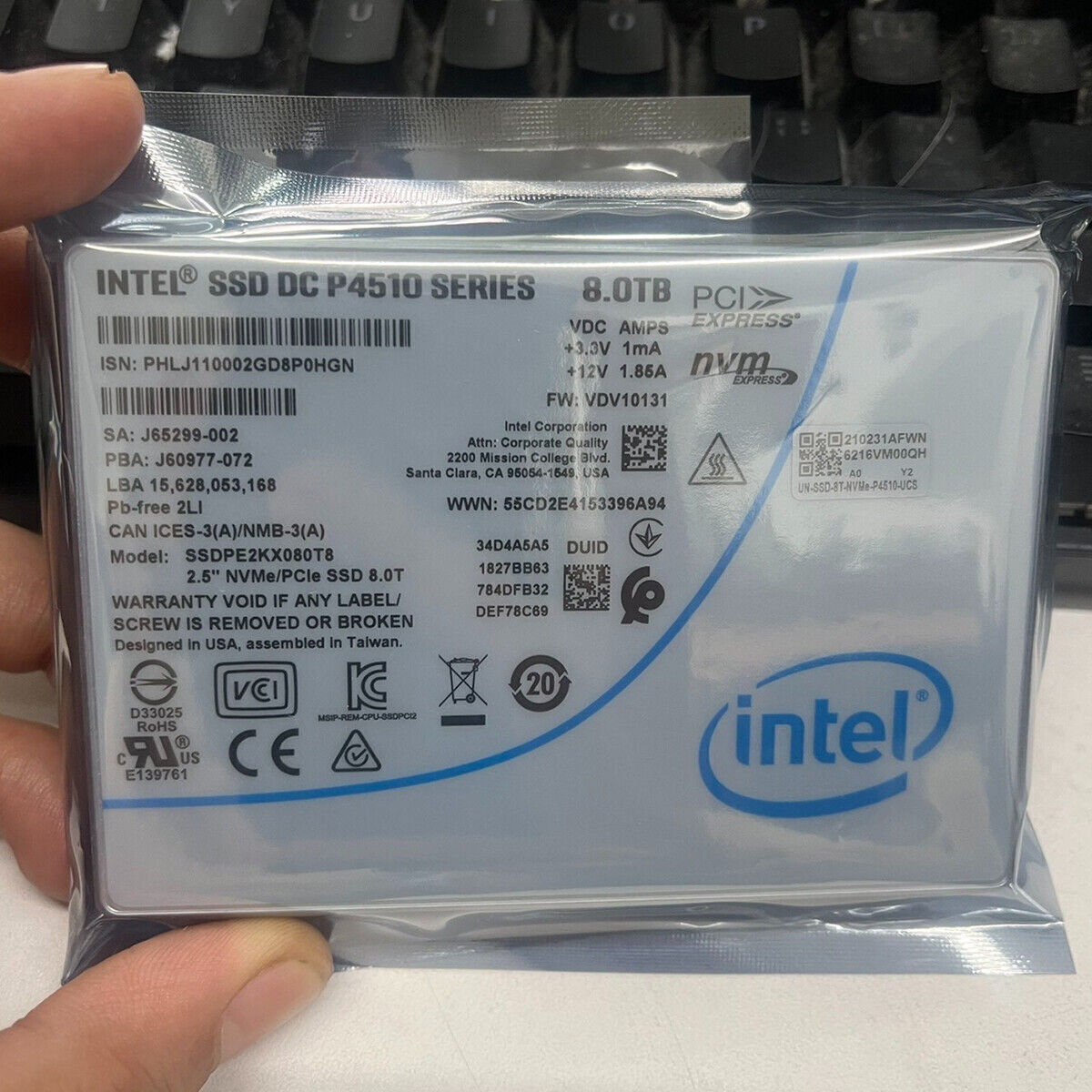 Intel P4510 8TB SSD 2.5" U.2 NVME Enterprise Solid State Drive SSDPE2KX080T8