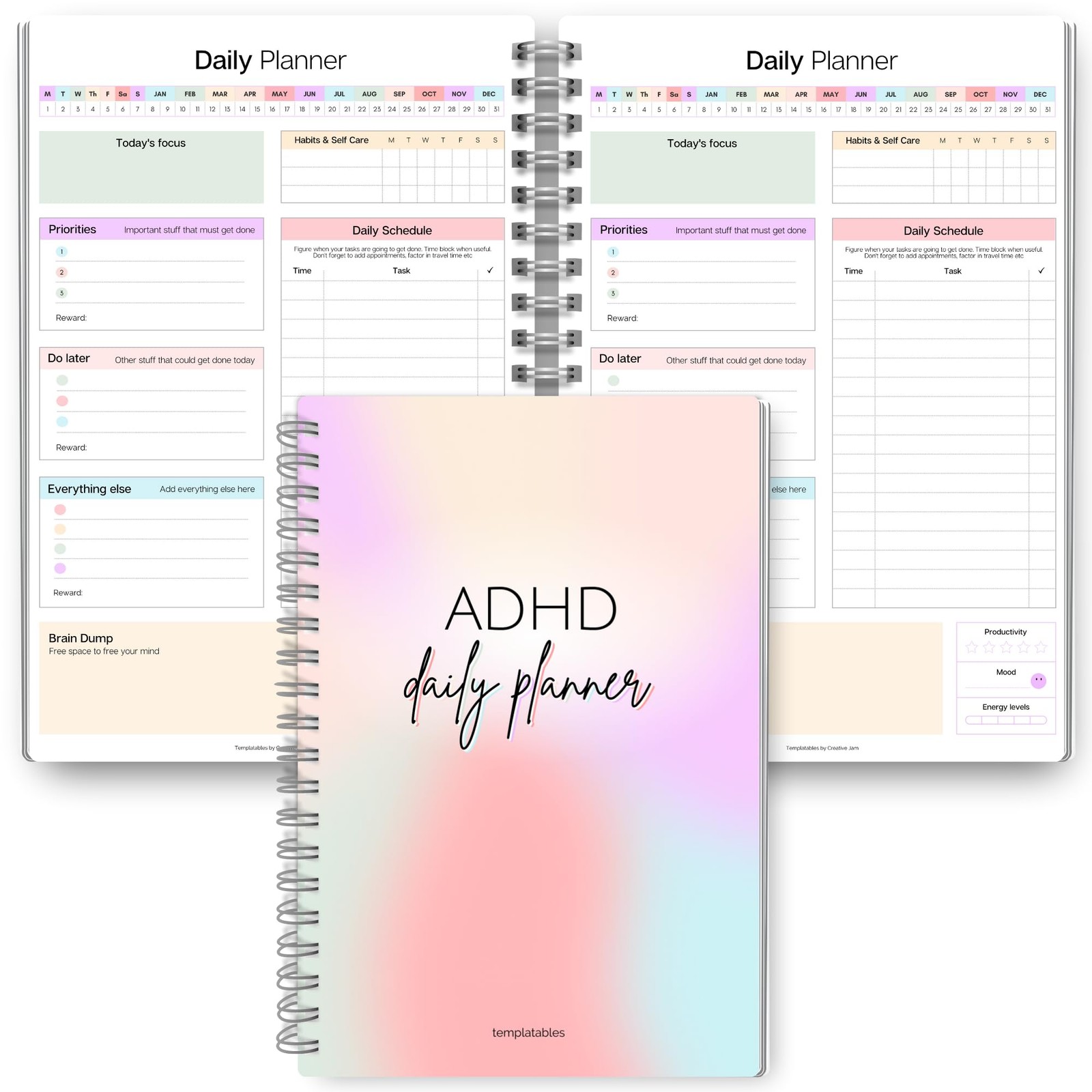 Daily Planner ADHD Neurodivergent Adults Task Management Rainbow TPADHDPR Stay