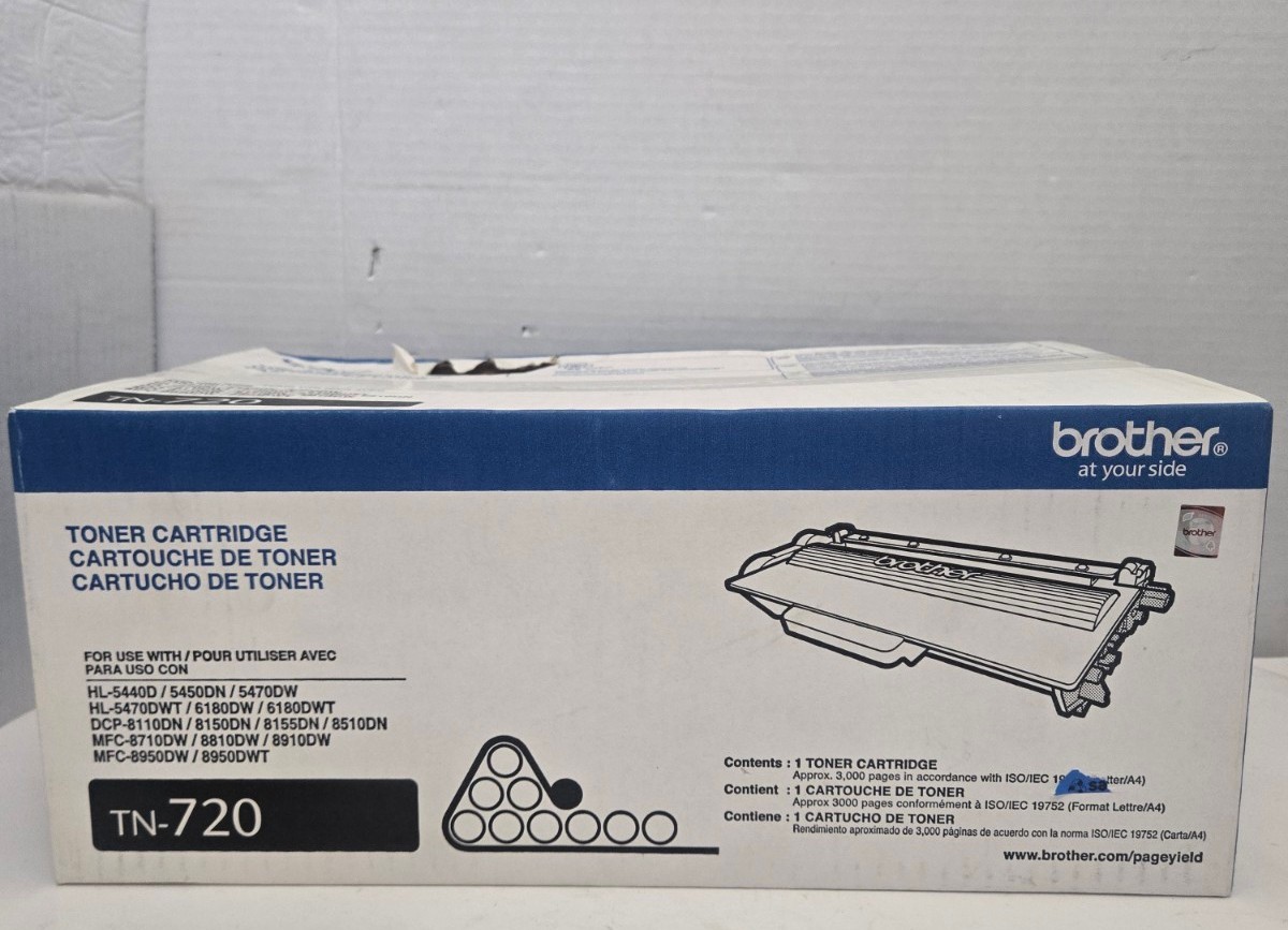 Genuine Brother TN-720 Standard Yield Black Toner Cartridge SEALED DAMAGED BOX