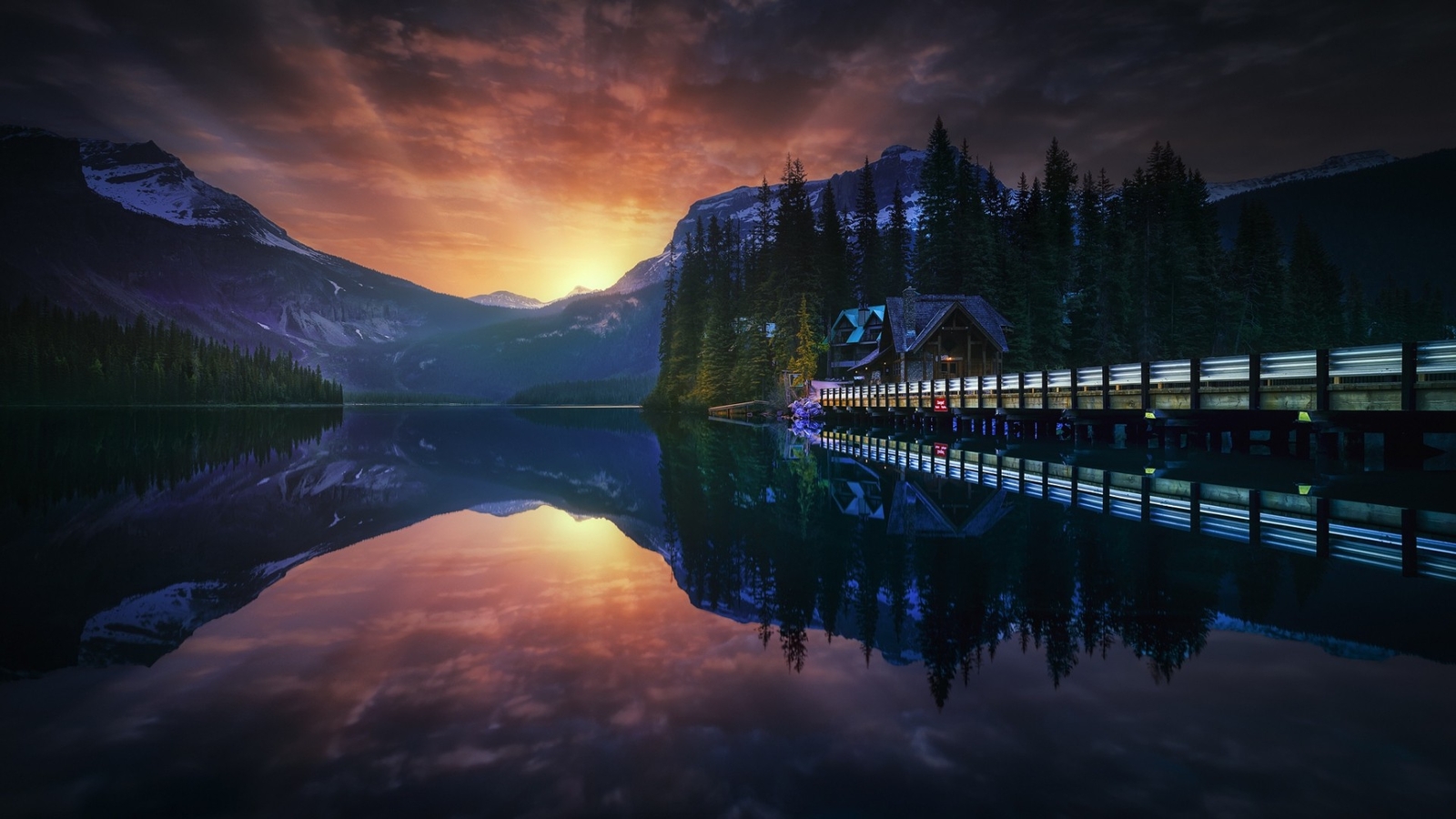 Landscape architecture building evening snowy peak water Custom Gaming Mat Desk
