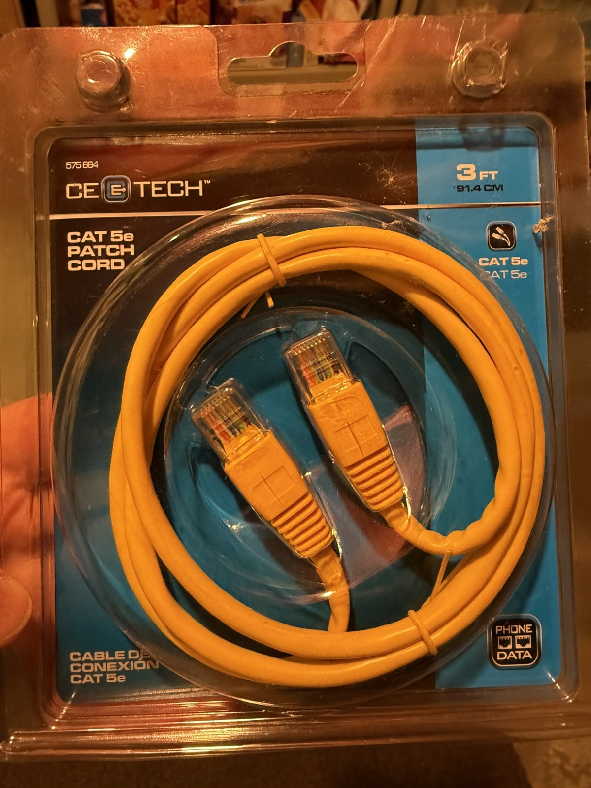Commercial Electric Cat5e Patch Cord 575684. Yellow. 3 Feet. New.