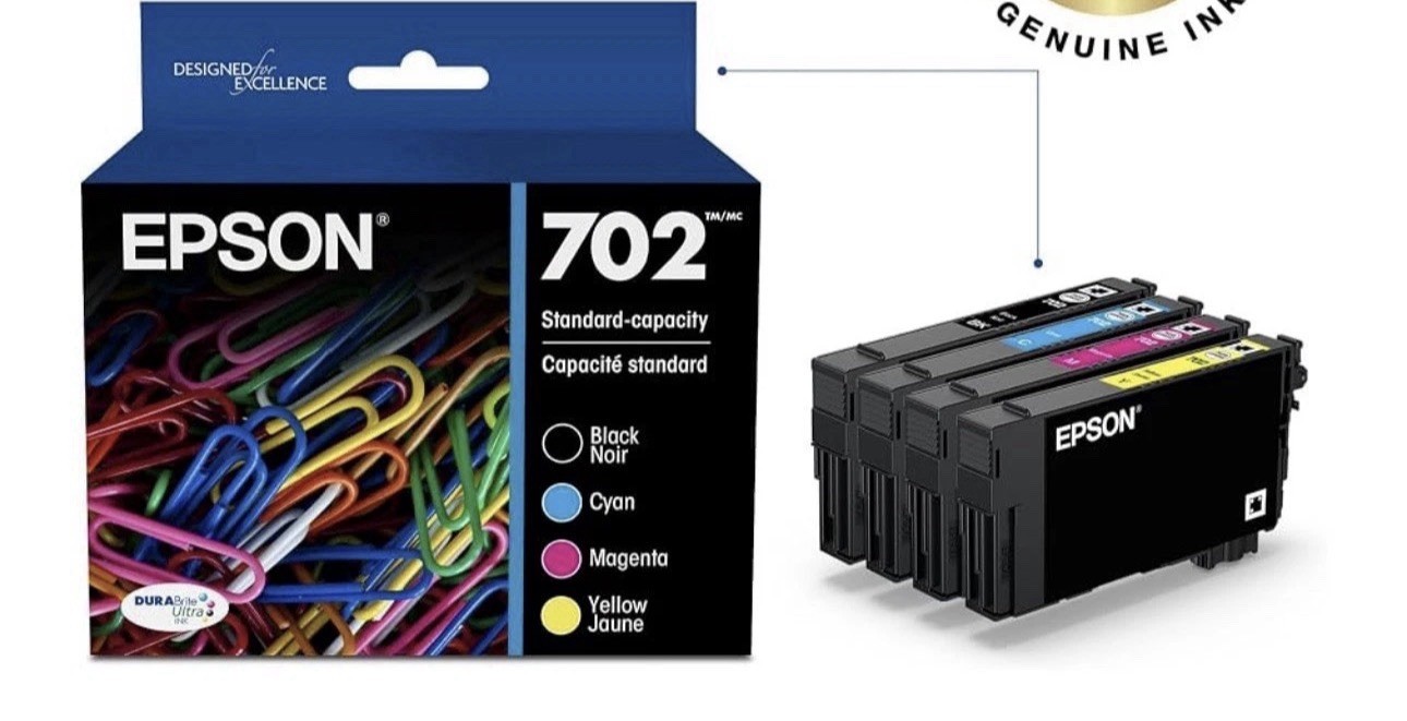 Epson 702 T702120-BCS Genuine Ink 4-Pack Black Cyan Magenta Yellow Exp02/2029