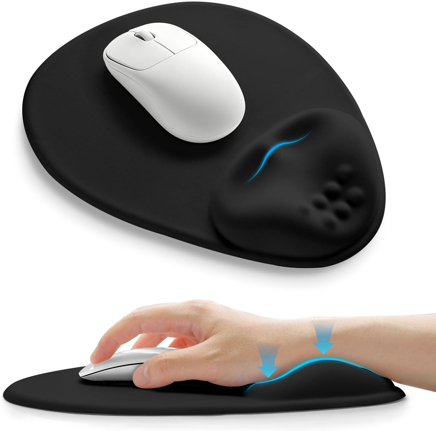 Palm-Rest and Wrist-Hugging Mouse Pad Wrist Rest, Ergonomic Wrist Support with C