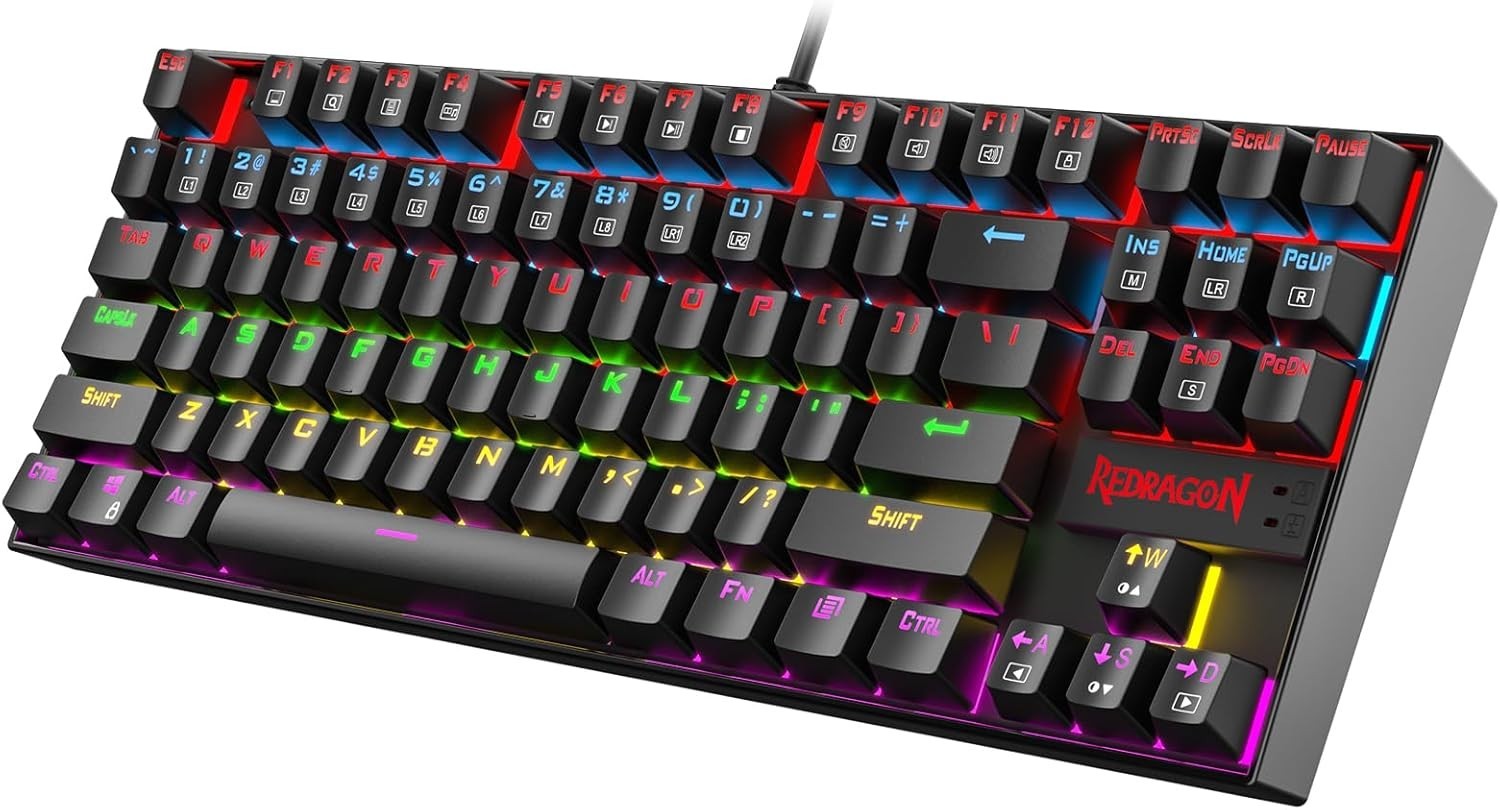 87 Key Mechanical Gaming Keyboard TKL LED Red Switch USB Anti Ghosting Metal Bla