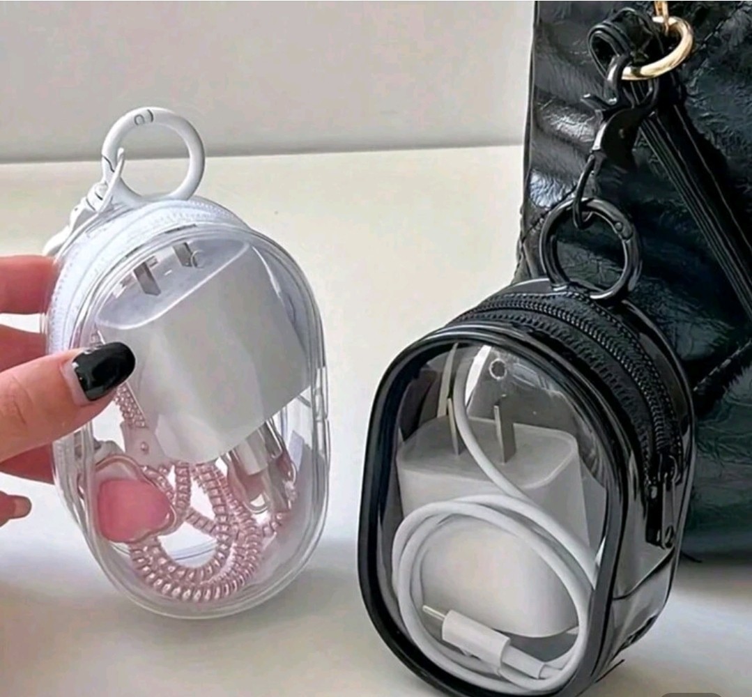 Portable Transparent Cable Organizer Pouches with Keychain Clips