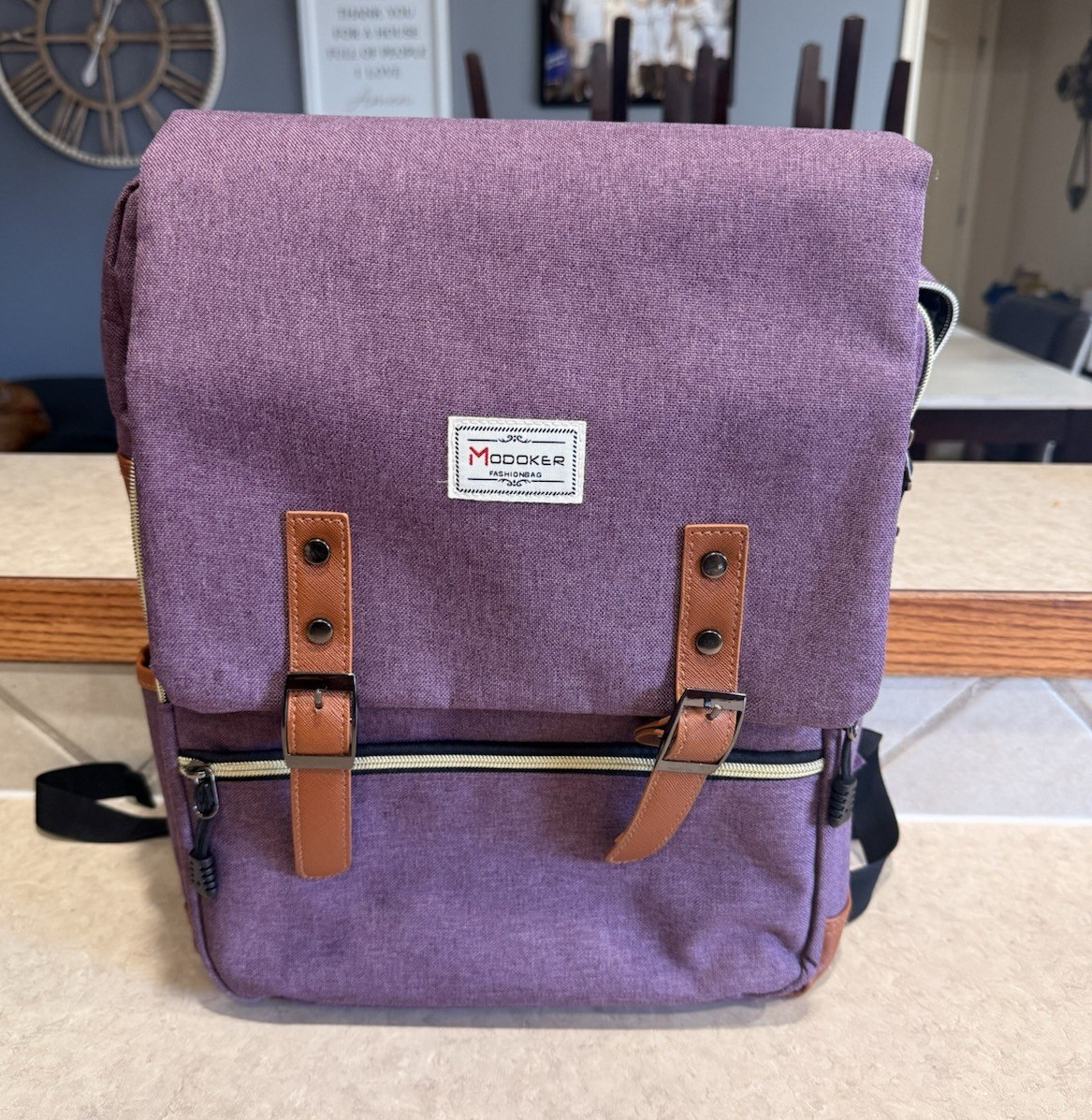Modoker Purple Canvas Laptop Backpack with Padded Sleeve, Solid Pattern