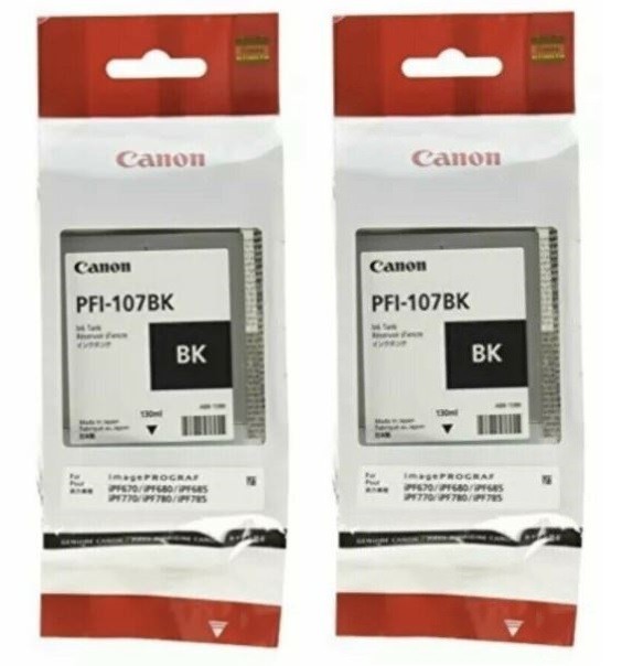 2 Sealed Canon PFI-107BK PFI107BK Black Ink Cartridge 130ml 107 dated 2023
