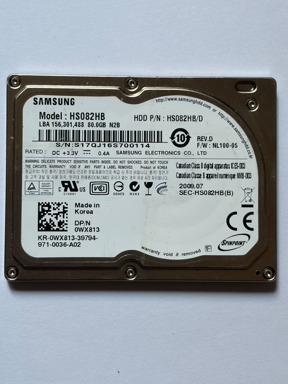 SAMSUNG 80GB 1.8"ZIF CE HDD Spinpoint N1 HS082HB 4200 5mm for Laptop/IPOD/ Video