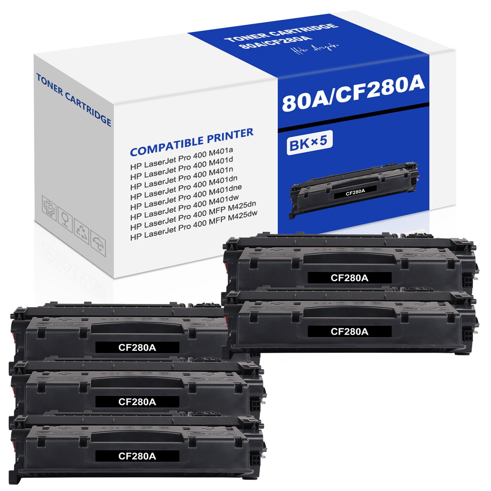 Black 80A CF280A Toner Cartridge for HP LaserJet Pro 400 M401n Toner Lot