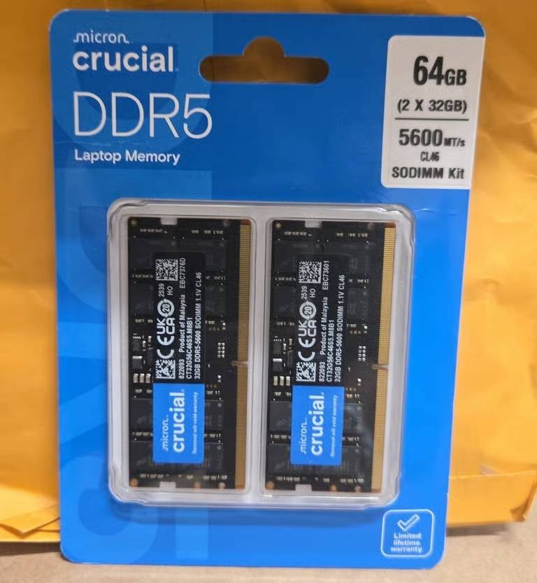 Crucial 64GB (2x32GB) DDR5 Desktop Memory Kit – 4800MHz / 5600MHz