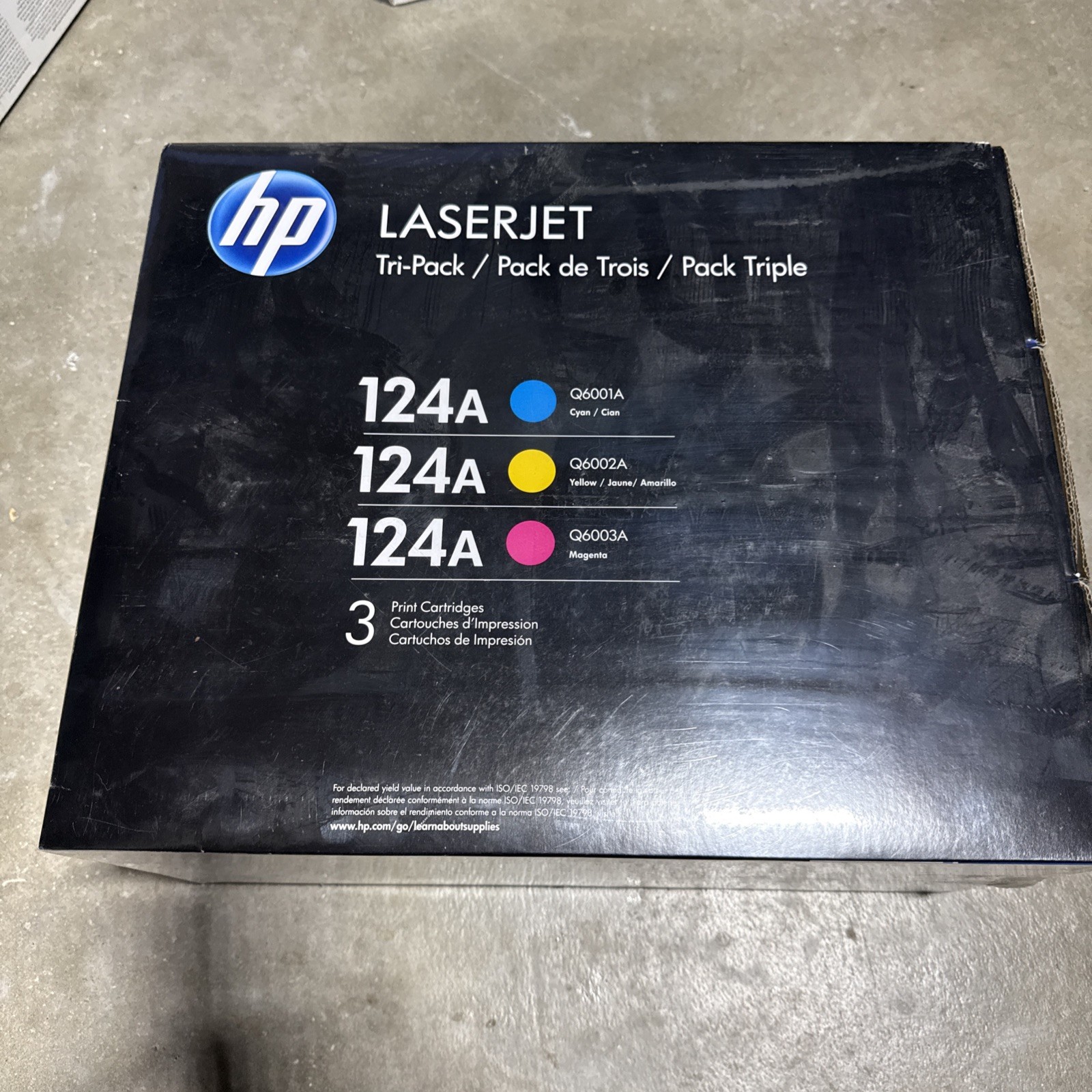 LOT OF 3 HP 124A TONER CARTRIDGE CYAN(Q6001A) M(Q6003A) Y(6002A)- EXPIRED 