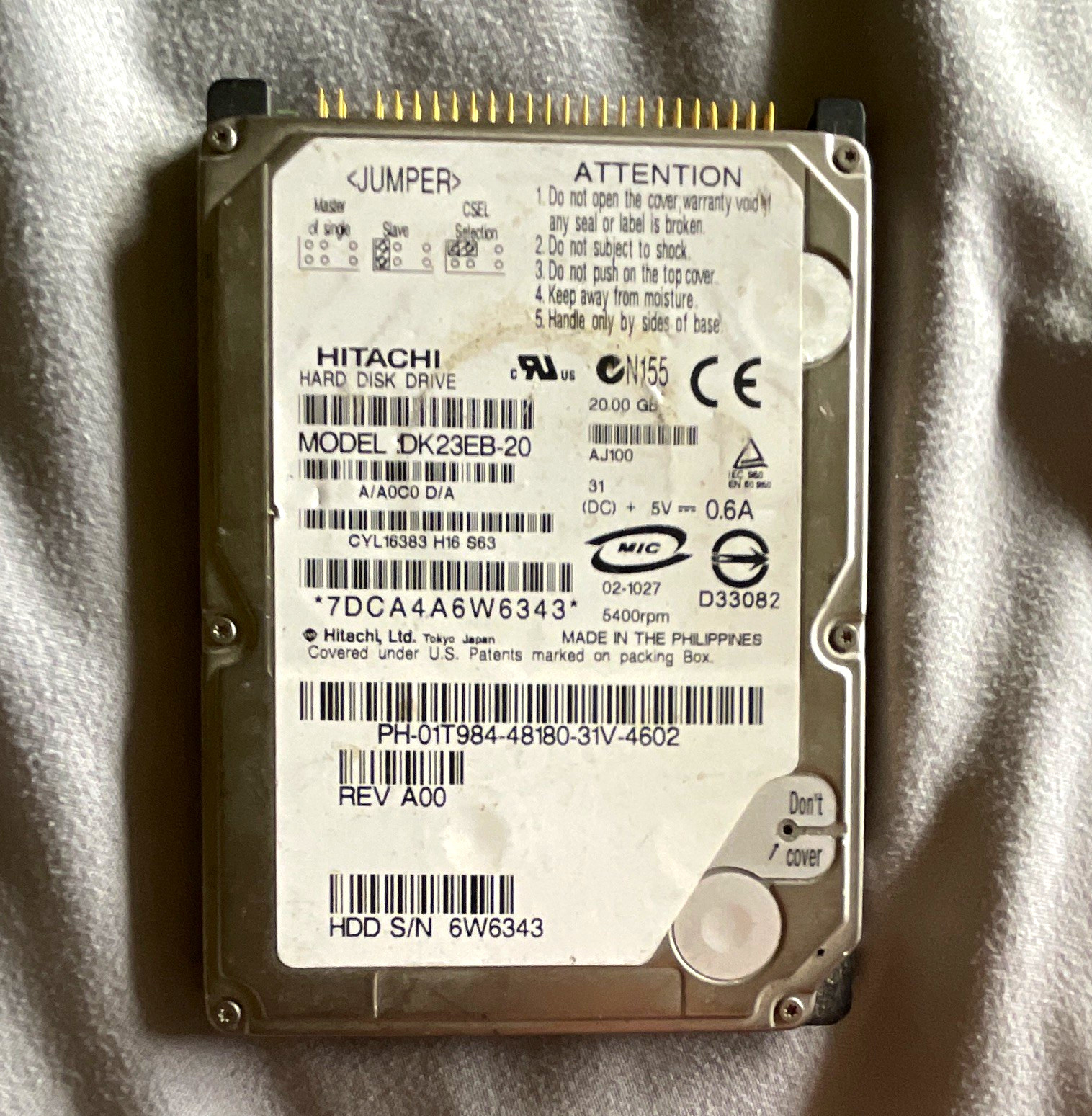 Hitachi Travelstar DK23EB-20 20GB 2.5" IDE 5400RPM 2MB Laptop HDD UNTESTED