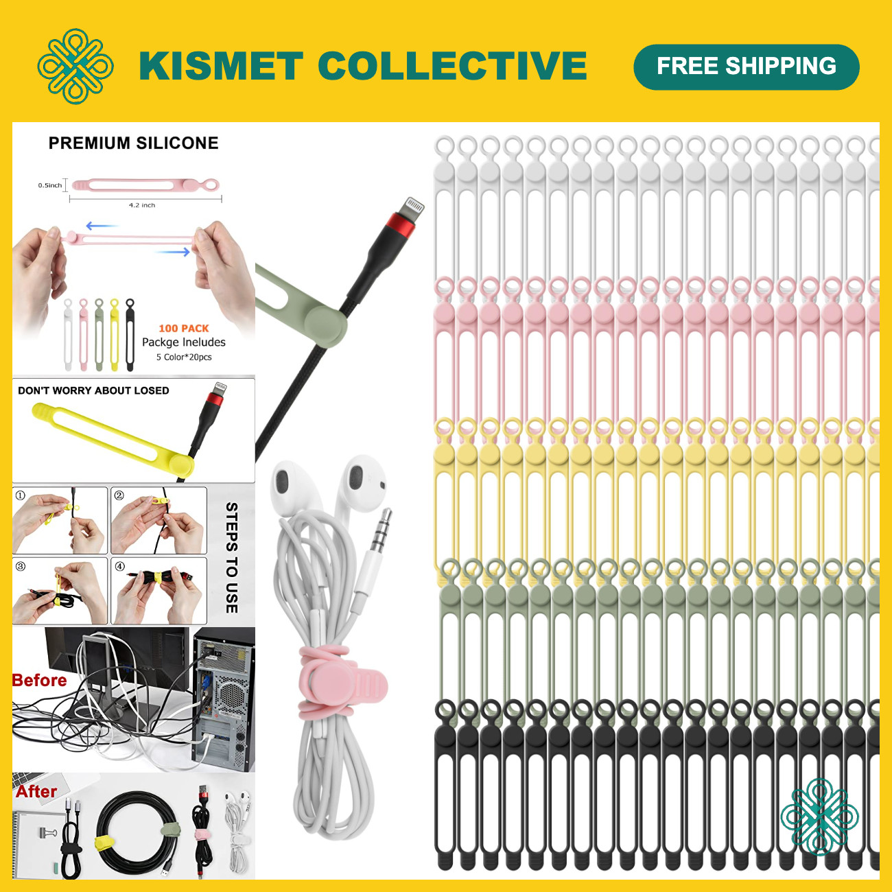 100Pcs Silicone Cable Ties - Durable Cord Organizer for Effective Cable Manageme