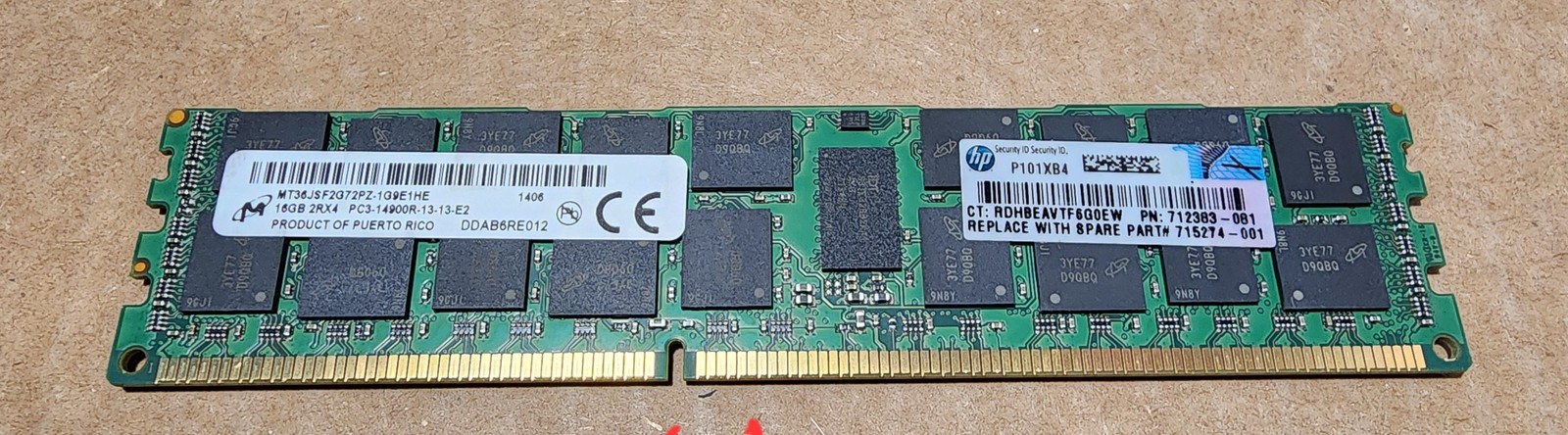 256GB kit (16x 16GB) 2Rx4 PC3-14900R HPE Micron 712383-081 715274-001