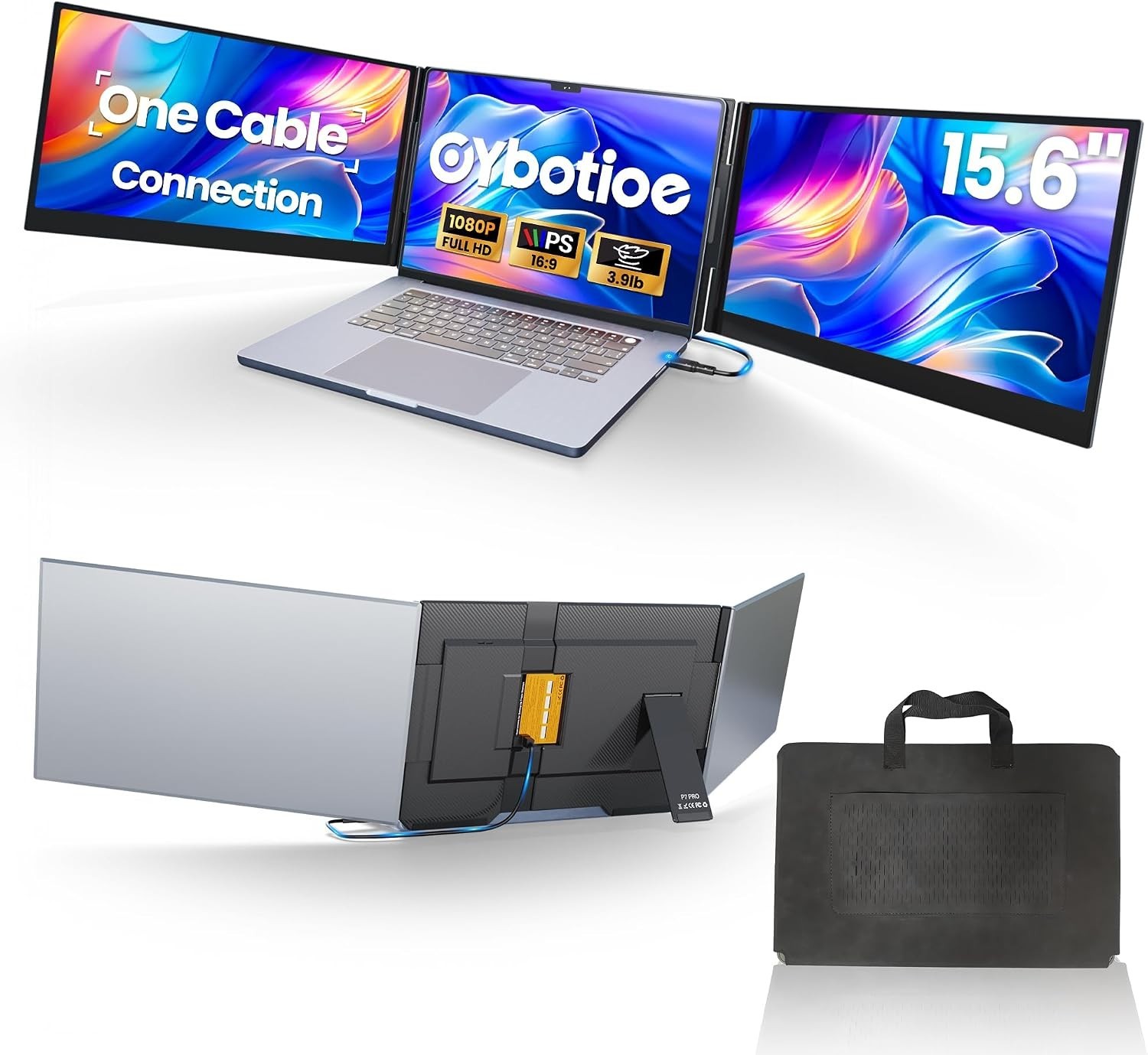 One Cable Connect Laptop Screen Extender Monitor Portable, Ultra Thin 15.6" 1080